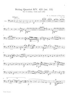 Partition violoncelle, corde quatuor No.15, D minor, Mozart, Wolfgang Amadeus