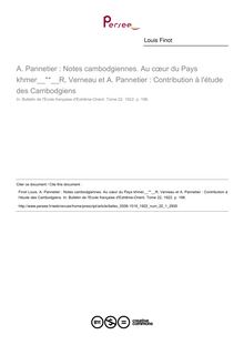 A. Pannetier : Notes cambodgiennes. Au cœur du Pays khmer R, Verneau et A. Pannetier : Contribution à l étude des Cambodgiens - article ; n°1 ; vol.22, pg 198-198