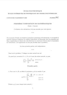Première composition de Mathématiques 2000 Classe Prepa PC Ecole Supérieure de Physique et de Chimie Industrielles