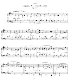 Partition complète, Nocturne No.13 en B minor, Op.119, Fauré, Gabriel