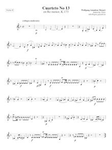 Partition violon II, corde quatuor No.13, D minor, Mozart, Wolfgang Amadeus