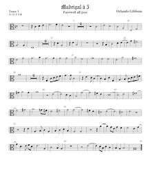 Partition ténor viole de gambe 1, alto clef, madrigaux pour 5 voix par  Orlando Gibbons