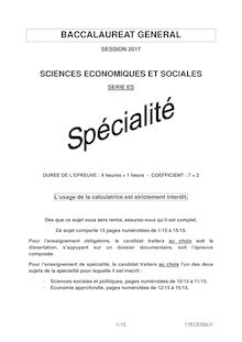Sciences économiques et socailes Série ES - Spécialité
