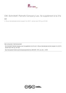 CM. Schmittoff, Palmefs Company Law, 5e supplément à la 21e éd - note biblio ; n°1 ; vol.26, pg 231-232