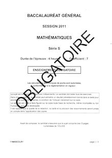 Sujet du bac S 2011: Mathématique Obligatoire