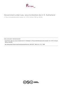 Government under Law, sous la direction de A. E. Sutherland - note biblio ; n°2 ; vol.10, pg 449-453