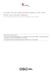 Z. Cowen, Sir John Latham and other papers, p. 673. J.D.M. Derrett, Law in the New Testament - note biblio ; n°3 ; vol.23, pg 673-674