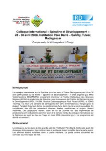 Colloque international « Spiruline et Développement » 28 - 30 ...