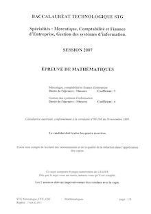 Mathématiques 2007 S.T.G (Mercatique) Baccalauréat technologique