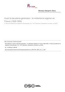 Avant la deuxième génération : le militantisme algérien en France (1926-1954) - article ; n°2 ; vol.1, pg 69-93