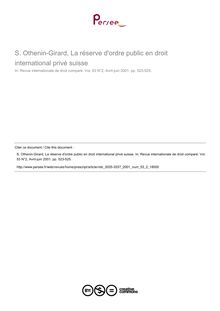 S. Othenin-Girard, La réserve d ordre public en droit international privé suisse - note biblio ; n°2 ; vol.53, pg 523-525