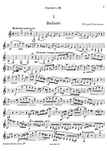 Partition clarinette , partie (en B♭), 4 Characteristic pièces, Original Title: Suite for Clarinet and Piano