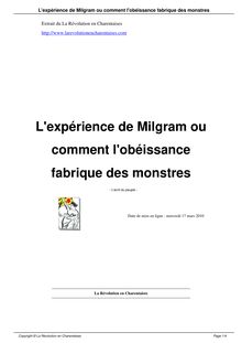 L expérience de Milgram ou comment l obéissance fabrique des monstres