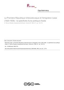 La Première République tchécoslovaque et l émigration russe (1920-1938) : la spécificité d une politique d asile - article ; n°1 ; vol.26, pg 153-175