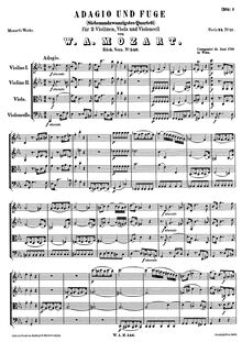Partition complète, Adagio et Fugue, String Quartet No.27 ; Adagio und Fuge par Wolfgang Amadeus Mozart