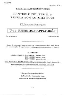 Physique appliquée 2007 BTS Contrôle industriel et régulation automatique