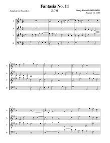 Partition Fantasia No.11 (Z.742) - partition complète (SATB), Fantazias et en Nomines