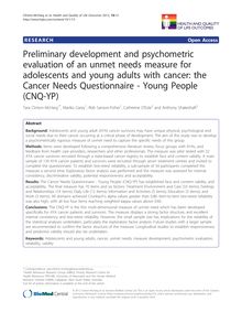 Preliminary development and psychometric evaluation of an unmet needs measure for adolescents and young adults with cancer: the Cancer Needs Questionnaire - Young People (CNQ-YP)