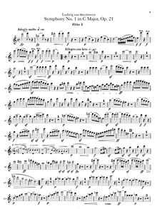Partition flûte 1, 2, Symphony No.1 en C, Op.21, C major, Beethoven, Ludwig van