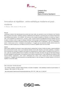 Innovation et répétition : entre esthétique moderne et post-moderne - article ; n°68 ; vol.12, pg 9-26