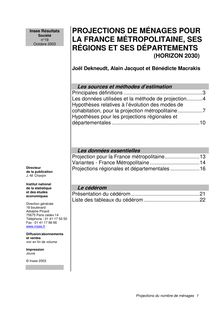 Projections de ménages pour la France métropolitaine, ses régions et ses départements (Horizon 2030) 