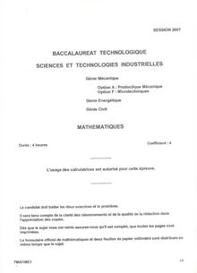 Mathématiques options A et F 2007 S.T.I (Génie Civil) Baccalauréat technologique