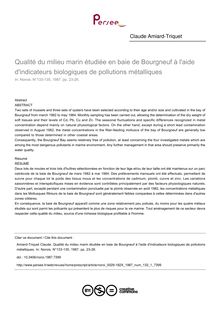 Qualité du milieu marin étudiée en baie de Bourgneuf à l aide d indicateurs biologiques de pollutions métalliques - article ; n°1 ; vol.133, pg 23-26