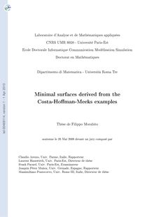 Surfaces minimales dérivées des exemples de Costa-Hoffman-Meeks, Minimal surfaces derived from the Costa-Hoffman-Meeks examples