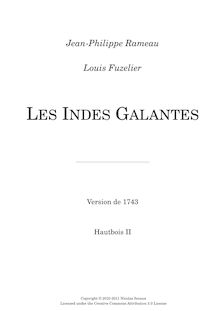 Partition hautbois 2, Les Indes galantes, Opéra-ballet, Rameau, Jean-Philippe par Jean-Philippe Rameau