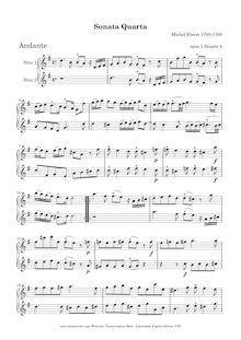 Partition No.4 en G major, 6 sonates pour 2 flûtes, 6 sonates pour deux flûtes traversières sans basse