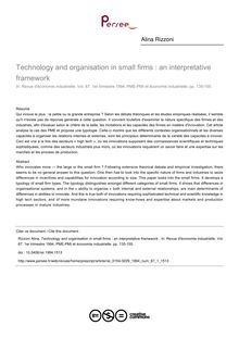 Technology and organisation in small firms : an interpretative framework  - article ; n°1 ; vol.67, pg 135-155