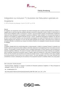 Intégration ou inclusion ? L évolution de l éducation spéciale en Angleterre - article ; n°1 ; vol.134, pg 87-96