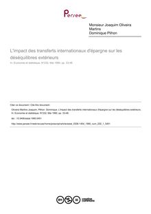 L impact des transferts internationaux d épargne sur les déséquilibres extérieurs - article ; n°1 ; vol.232, pg 33-48