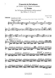 Partition violon Solo, violon Concerto en G minor, RV 315, L estate (Summer) from Le quattro stagioni (The Four Seasons)
