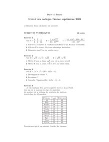 Mathématiques 2001 Brevet (filière générale)