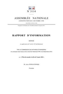Rapport d information déposé (...) par la Commission des affaires étrangères en conclusion des travaux de la rencontre Parlement-IFRI, le 22 décembre 2010,sur « l État du monde à la fin de l année 2010 »