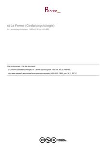 La Forme (Geslaltpsychologie) - compte-rendu ; n°1 ; vol.36, pg 489-493
