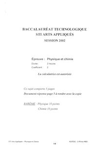 Physique - Chimie 2002 S.T.I (Arts Appliqués) Baccalauréat technologique