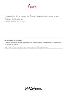 L expansion du royaume de Goa et sa politique maritime aux XVIe et XVIIe siècles - article ; n°1 ; vol.10, pg 159-171