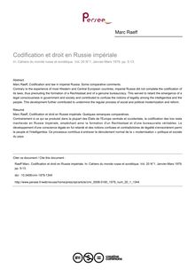 Codification et droit en Russie impériale - article ; n°1 ; vol.20, pg 5-13