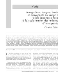 Immigration, langue, école et citoyenneté au Japon : l’école japonaise face à la scolarisation des enfants d’immigrants - article ; n°1 ; vol.153, pg 109-119