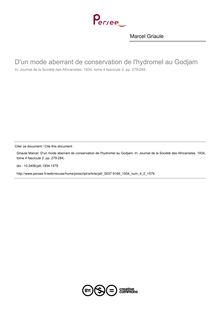 D un mode aberrant de conservation de l hydromel au Godjam - article ; n°2 ; vol.4, pg 279-284