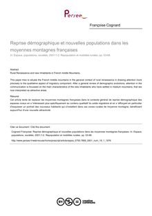Reprise démographique et nouvelles populations dans les moyennes montagnes françaises - article ; n°1 ; vol.19, pg 53-68