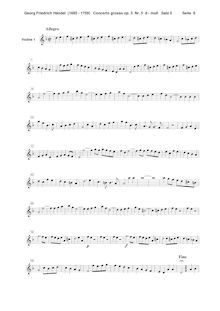 Partition violons I, Concerto Grosso en D minor, HWV 316, D minor