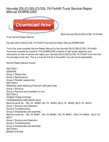 Hyundai 25L(C)_30L(C)_33L-7A Forklift Truck Service Repair Manual DOWNLOAD