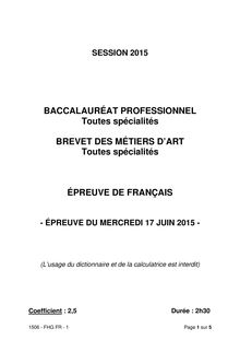 Bac 2015 - Français - Bac Pro