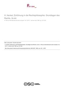 H. Henkel, Einfùhrung in die Rechtsphilosophie. Grundlagen des Rechts, 2e éd. - note biblio ; n°1 ; vol.32, pg 231-232