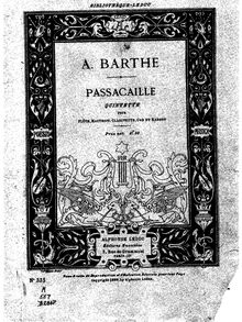 Partition flûte, Passacaille, Barthe, Adrien