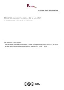 Réponse aux commentaires de M Mouillart  ; n°2 ; vol.28, pg 290-295