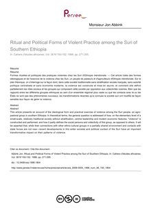 Ritual and Political Forms of Violent Practice among the Suri of Southern Ethiopia - article ; n°150 ; vol.38, pg 271-295